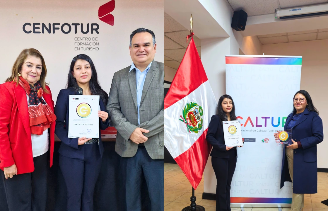 Peruvian Sunrise representatives receiving the CALTUR 2025 recognition | Peruvian Sunrise