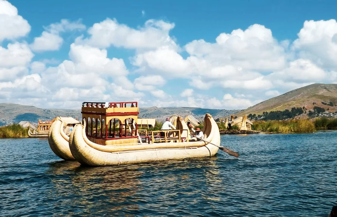Titicaca Lake view of a boat | Peruvian Sunrise