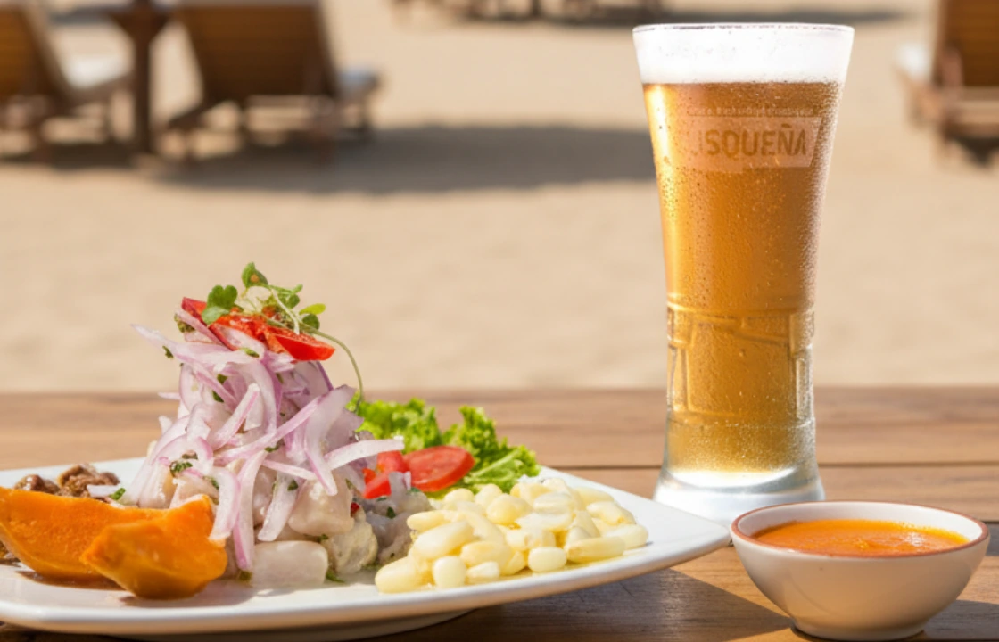 Eating Ceviche with Beer at Peru beach | Peruvian Sunrise
