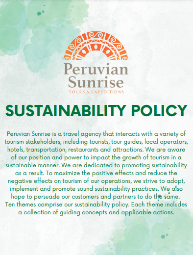 sustainabilty policy Peruvian Sunrise