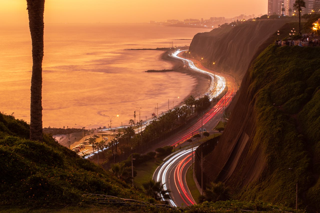 Miraflores highway view at sunset in lima peru | Peruvian Sunrise